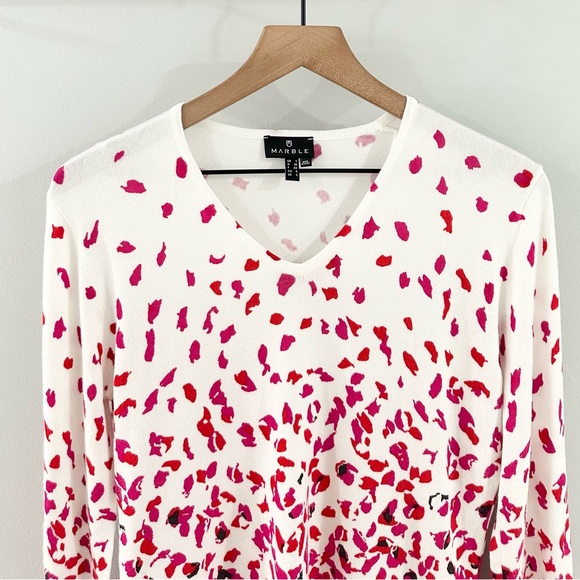 Marble V-Neck Sweater Pink & Red Size Small - Picture 4 of 7